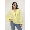 V Yaka Fırfırlı Bluz Sarı