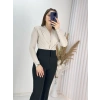 Vatkalı Kravuze V Yaka Çıtçıtlı Bady -Bej