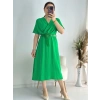 Yeşil Kravuze Yaka Keten Elbise