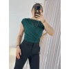 Yeşil Sandy Kolsuz Büzgülü Bluz