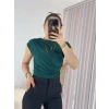 Yeşil Sandy Kolsuz Büzgülü Bluz