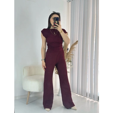 Bordo Kayık Yaka Bürümcük Takım