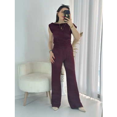 Bordo Kayık Yaka Bürümcük Takım