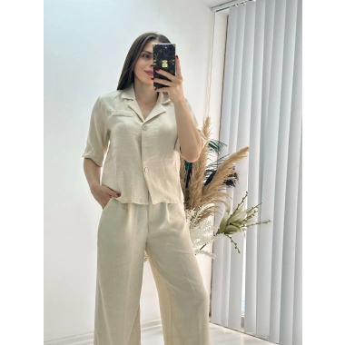 Kısa Kollu Taş Keten Takım