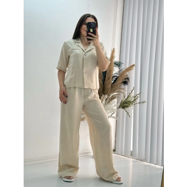 Kısa Kollu Taş Keten Takım