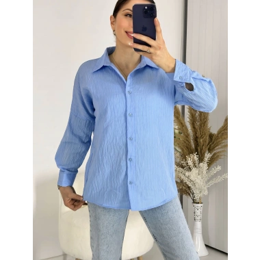 Ağaç Kabuğu Oversize Keten Mavi Gömlek