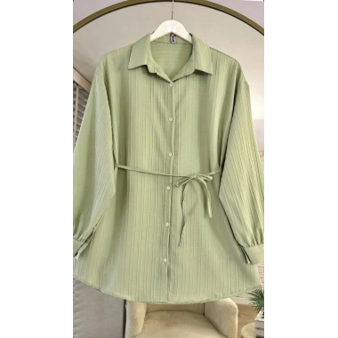 Bel Bağlama Detay Çağla Yeşili Gömlek