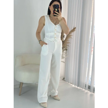 Beyaz Yelek Pantolon İkili Takım