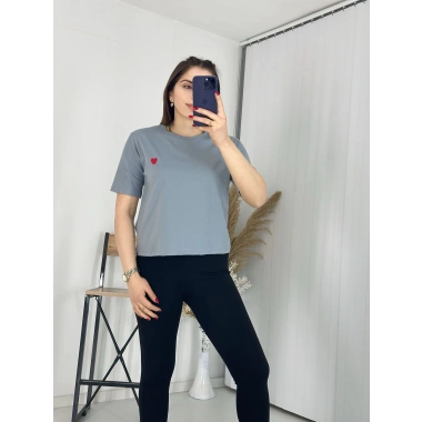 Bisiklet Yaka Basic Thsirt Gri