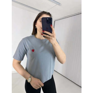 Bisiklet Yaka Basic Thsirt Gri