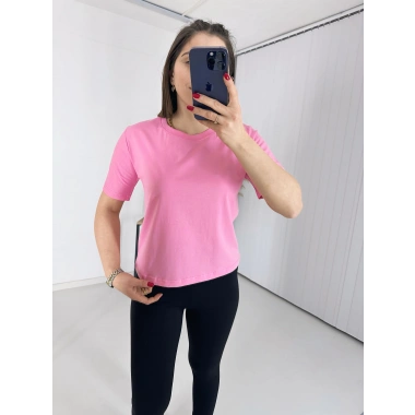 Bisiklet Yaka Basis Thsirt Pembe