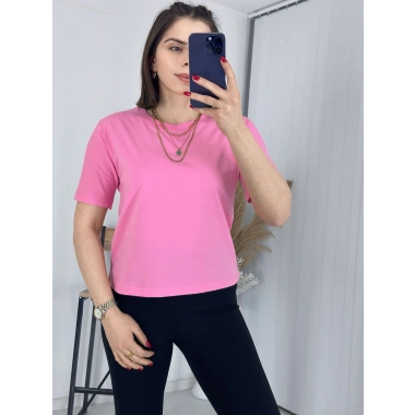 Bisiklet Yaka Basis Thsirt Pembe