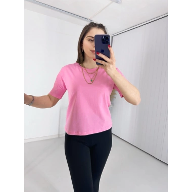 Bisiklet Yaka Basis Thsirt Pembe