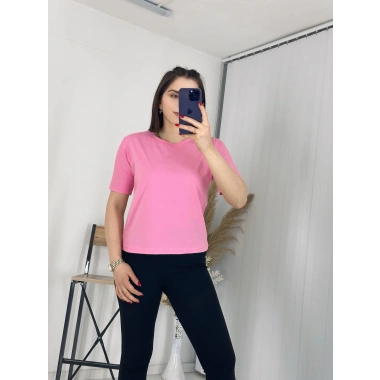 Bisiklet Yaka Basis Thsirt Pembe