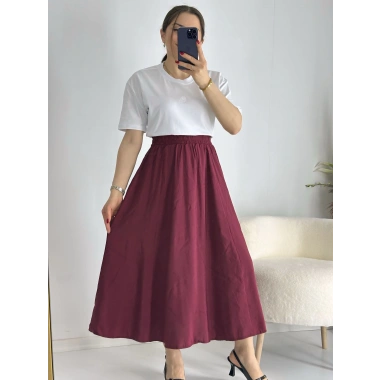 Bordo Beli Lastiklı Kloş Balon Etek