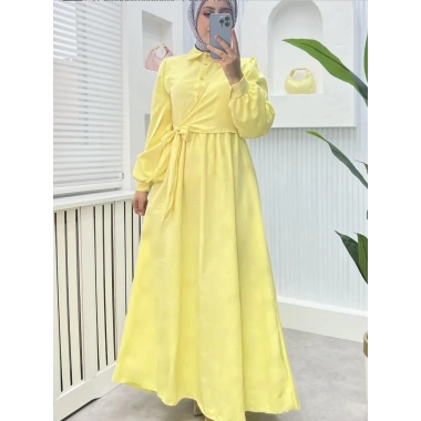Çapraz Bağlamalı Elbise Sarı