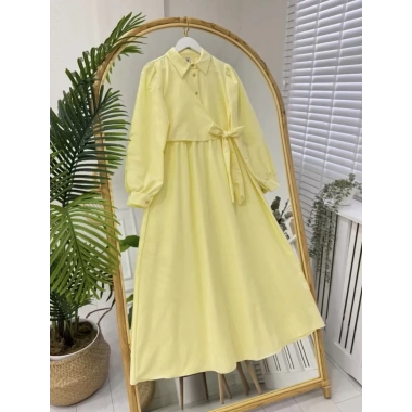 Çapraz Bağlamalı Elbise Sarı