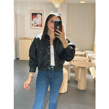 Deri bomber ceket siyah