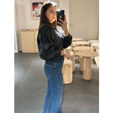 Deri bomber ceket siyah