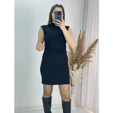 Dik Yaka Kolsuz Siyah Elbise