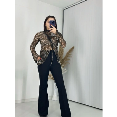 Fendy Büzgülü Leopar Bluz