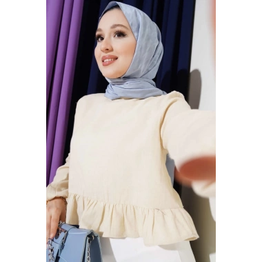 Fırfırlı Müslin Bluz Bej