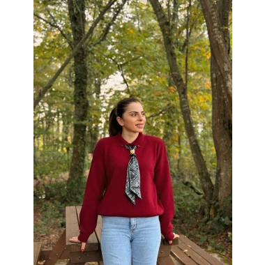 Fular detay Polo yaka kazak bordo