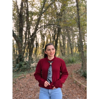 Fular detay Polo yaka kazak bordo