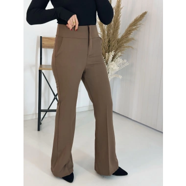 Full Yüksek Bel Kahve İspanyol Kumaş Pantolon