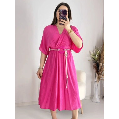Fuşya Kravuze Kemerli Elbise
