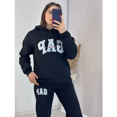 Gap Kapşonlu Siyah Üç İplik Sweat Takım