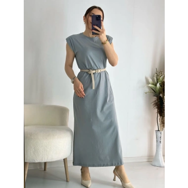 Gri Vatkalı Penye Elbise