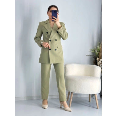 Haki Düğmeli Ceket Takım