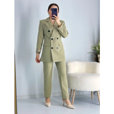 Haki Düğmeli Ceket Takım