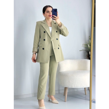 Haki Düğmeli Ceket Takım