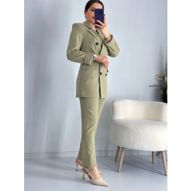 Haki Düğmeli Ceket Takım