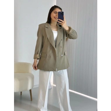 Haki Kravuze Yaka Düğmeli Premium Ceket