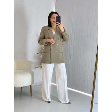 Haki Kravuze Yaka Düğmeli Premium Ceket