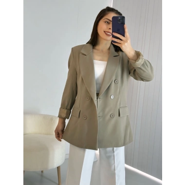 Haki Kravuze Yaka Düğmeli Premium Ceket