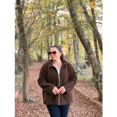 İç astarlı Pelüş mont kahve