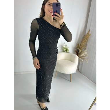 Işıltılı Tek Omuz Tül Elbise
