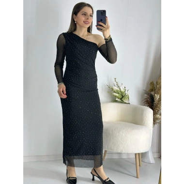 Işıltılı Tek Omuz Tül Elbise