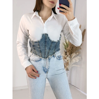 Jean Detaylı Crop Gömlek