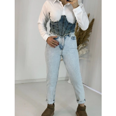 Jean Detaylı Crop Gömlek