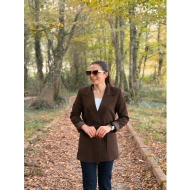 Kahve bel bağlamalı ceket