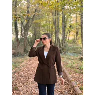 Kahve bel bağlamalı ceket