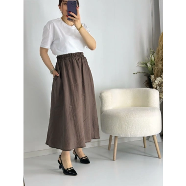 Kahve Beli Lastiklı Kloş Balon Etek