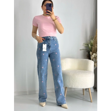 Kalp Nakışlı straight jean