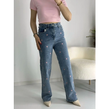 Kalp Nakışlı straight jean