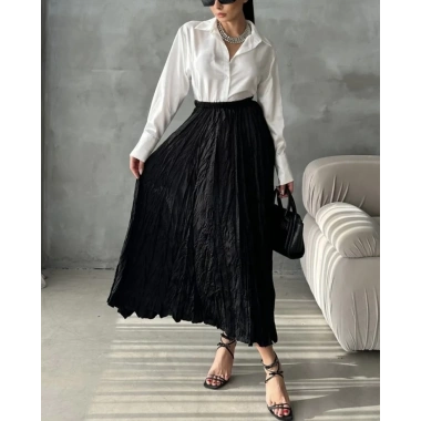 Kırışık Model Siyah Renk Etek